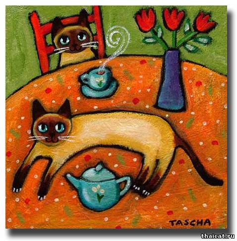 Таша Паркинсон. Сиамская кошка на столе